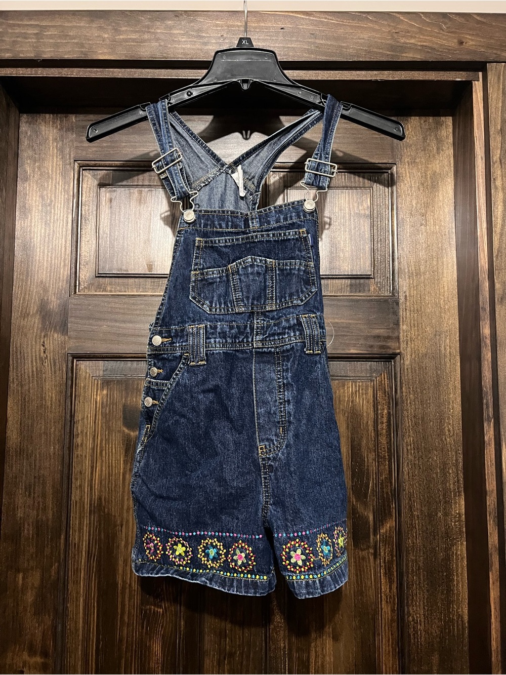 Jordache Dark Blue Denim Embroidered Short Overalls